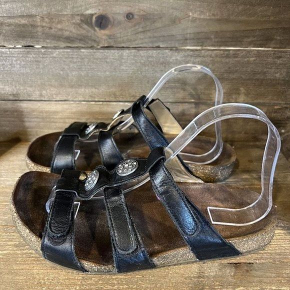 Womens Haflinger Black Leather Slip On Comfort Sandals Slides Size EUR 40 US 9 M - Picture 2 of 6